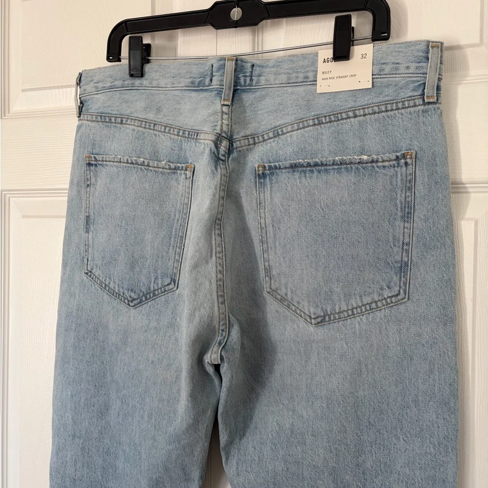 AGOLDE Jeans Riley High Rise Straight Crop in Shatter Size 32 Distressed Raw Hem